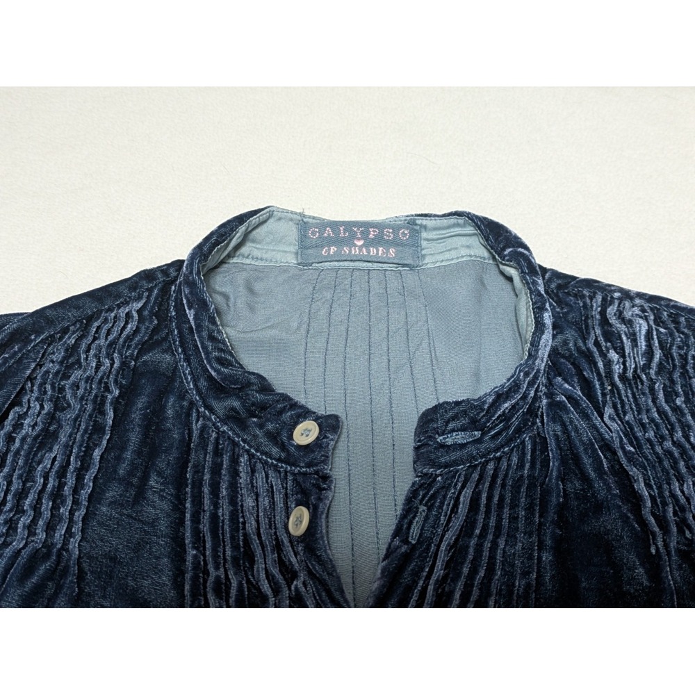 CP Shades Blue Crushed Velvet Button-Up Shirt S Silk Blend Tunic Lagenlook Artsy - Picture 5 of 12